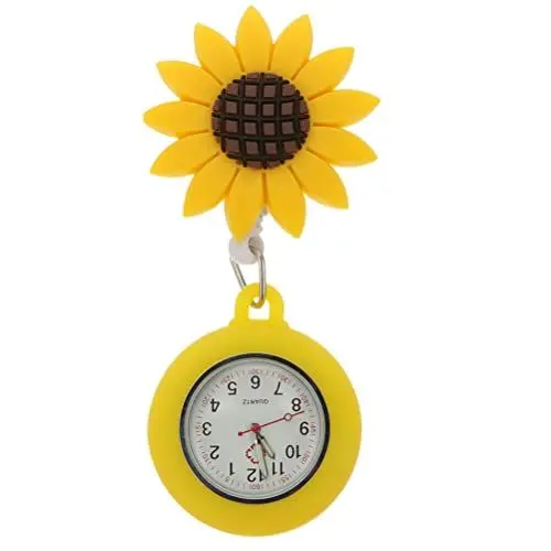 Produktbild: VILLCASE 1 stück Sonnenblume Design Krankenschwesteruhr Hängende Schnalle Taschenuhr Einfache Studentenuhr