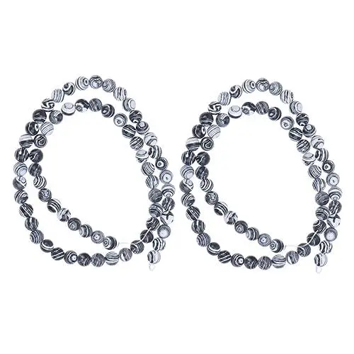 Produktbild: VILLCASE Schmuckmaterial 2er-pack Gestreifte Schwarze Perlen Runde Form Für Halsketten Armbänder Charms Zum Basteln