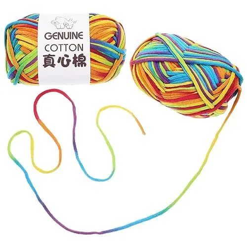 Produktbild: VILLCASE 2 Stück Regenbogen-Baumwoll-Häkelgarn Häkelgarne Anfänger-Häkelgarn DIY-Strickgarne Häkelgarn-Material Bastelbedarf - Handarbeitsgarn in Lebhaften Farben für Pullover, Decken und mehr