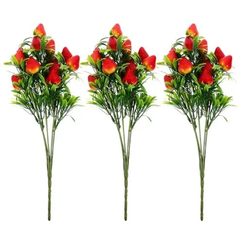Produktbild: VILLCASE Künstliche Erdbeerzweige Realistische Fake Pflanzen für Dekoration Hochzeit Fotografie und Wohnraumgestaltung Lebensechte Simulation von Gefriergetrockneten Erdbeeren