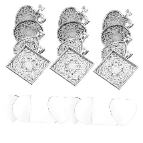 Produktbild: VILLCASE 48 Sätze Untertasse Schmuckanhänger Schmucksets Schmuckbastelset Schmuckherstellungszubehör Schmuck-Anhänger-Tablett Schmuckherstellung Anhänger Tabletts Zeit Tablett Aktie