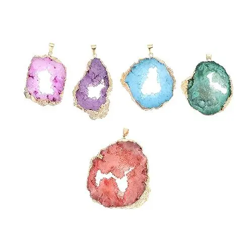 Produktbild: VILLCASE 5stücke Stein Anhänger Charms Diy Schmuck Zubehör Scheiben Form Anhänger Material Für Ohrring Schlüsselanhänger Halskette Armband