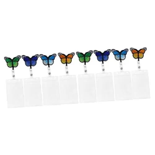 Produktbild: VILLCASE 8stücke Tragbare Ausweishalter Mit Rückziehbarem Badge Clip Bunte Butterfly Id Karten Für Mitarbeiter Kreative Design Farbverlauf