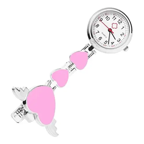 Produktbild: VILLCASE Uhr Taschenuhr Ansteckuhr Krankenschwesteruhr Emaille Herz Brosche Chic Quarzuhr Schwesternuhr Umhängeuhr Pflegeuhr Pflege Pulsuhr Herren Damen Arzt Uhr Geschenk