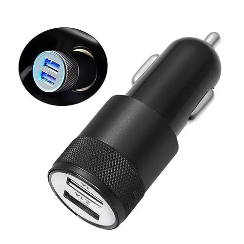 Produktbild: VILLCASE Dual USB Auto Ladegerät Aluminium Legierung Schnellladung Universeller Kfz USB Charger für Smartphones Tablets Digitalkameras Schwarz