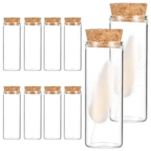 Produktbild: VILLCASE Reagenzgläser aus Glas mit Holzstopfen, Mini-Aufbewahrungsflaschen, Glasröhrchen für Safran, Sand, Flüssigkeiten, Lebensmittel, Kaffee, Bohnen, Tee, Größe S, 10 Stück