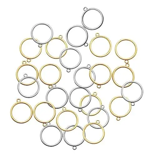 Produktbild: VILLCASE Rundes Tablett 60 Stück Schmuckherstellung Rückseitiger Rand Rundes Serviertablett Metallring-Rohlinge Für Harz-Einfassungen Für Die Schmuckherstellung Metall-Einfassung Ornament