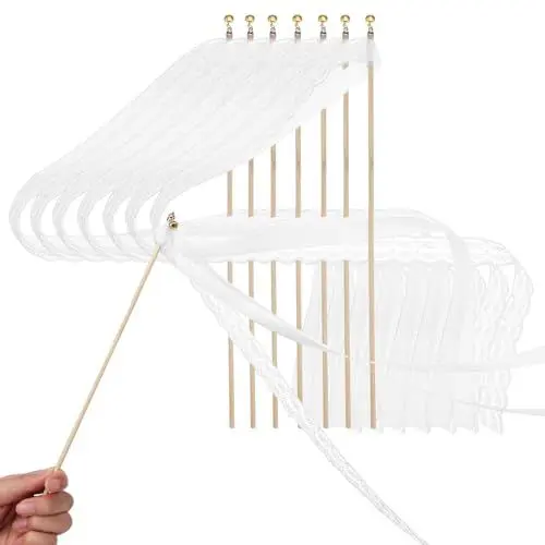 Produktbild: VILLCASE 20 Stück Hochzeit ZauberstäBe Mit BäNdern - Dekorative Hochzeit Streamer FüR Hochzeiten, Geburtstage Und Feierlichkeiten - Wedding Wands mit Glöckchen und Hochzeitsbändern