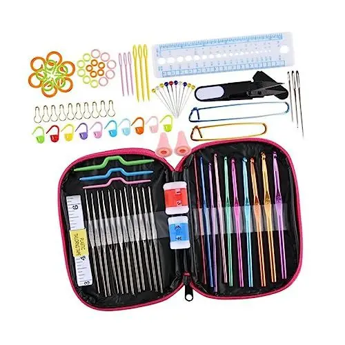 Produktbild: VILLCASE Werkzeugkasten 100-teiliges Set Flechtwerkzeug Garn Zubehör Strickwerkzeuge Häkelset-hülle Strickzubehör Weben Stricknadel Edelsteinarmbänder Für Frauen