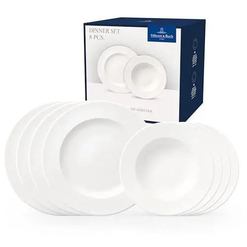 Produktbild: Villeroy & Boch – For Me Dinner Set 8 Teilig Weiß, Spülmaschinenfest, Mikrowellensicher, Mit Speisetellern Und Suppentellern, Geschirr, Geschirrset, Teller Set, Service, Premium Porzellan