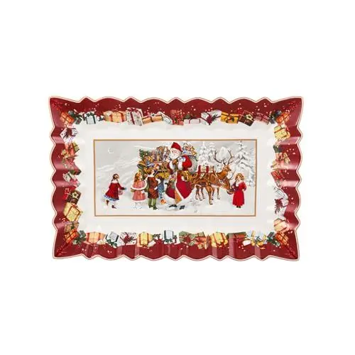 Produktbild: Villeroy & Boch Toy's Fantasy Kuchenplatte Santa und Kinder 35,5 x 23 cm Rot Grün Weiß Festlich Nostalgisch Weihnachtsdeko Gebäckplatte leicht kombinierbar Premium Porzellan