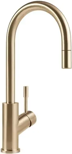 Produktbild: Villeroy & Boch Umbrella Flex Küchenarmatur, Hochdruck, Wasserhahn Küche mit ausziehbarer Brause und 360° Schwenkbereich, Spültischarmatur wassersparend, Auslauf Höhe 220mm, Gold