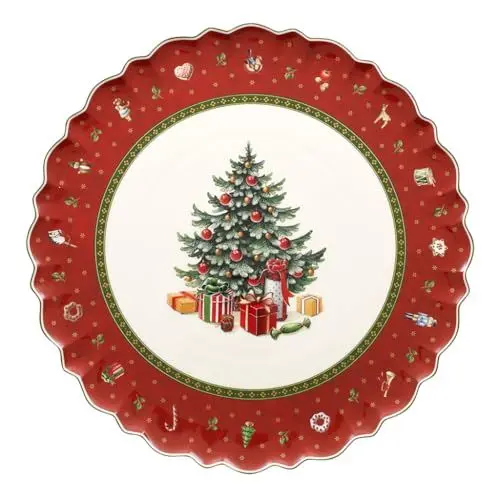 Produktbild: Villeroy & Boch Villeroy und Boch Toy's Delight Runde Kuchenplatte, 33 cm, Premium Porzellan, Rot/Grün