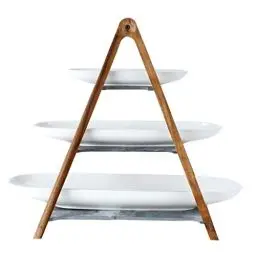 Produktbild: Villeroy & Boch – Artesano Original Etagere, 4-Teilig, 3-Stöckige Etagere Aus Porzellan Und Holz, Geeignet Für Obst, Premium Porzellan/Naturschiefer/Holz