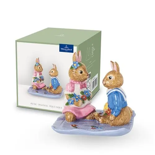 Produktbild: Villeroy & Boch – Bunny Tales Hasenfigur Picknick Handbemalt, Ostern Dekoration, Osterdeko Hasen Exklusiv Bunt, Hase, Osterhasen, Hasenfiguren, Porzellan