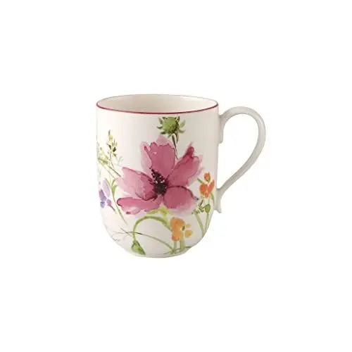 Produktbild: Villeroy & Boch - Mariefleur Basic Latte Macchiato-Becher, schöner Kaffee-Becher mit verspieltem Blumendekor aus Premium Porzellan, 480 ml
