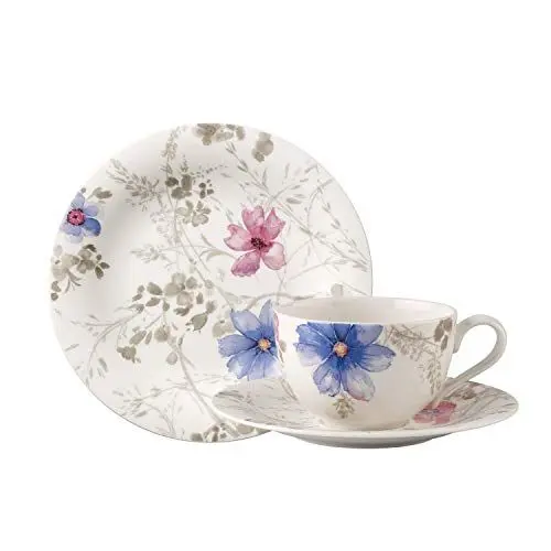 Produktbild: Villeroy & Boch – Mariefleur Gris Basic Kaffee Set 18 Teilig Für 6 Personen, Kaffeeservice, Tafelservice, Geschirr Set, Geschirrset Blumen, Blümchengeschirr, Schönes Geschirr Blumig, Premium Porzellan