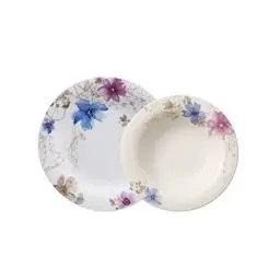 Produktbild: Villeroy & Boch - Mariefleur Gris Basic Tafel-Set, 12 TLG., Premium Porzellan, spülmaschinen-, mikrowellengeeignet, weiß/bunt