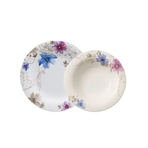 Produktbild: Villeroy & Boch - Mariefleur Gris Basic Tafel-Set, 12 TLG., Premium Porzellan, spülmaschinen-, mikrowellengeeignet, weiß/bunt