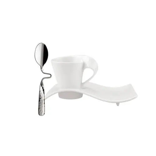 Produktbild: Villeroy & Boch – NewWave Tassen-Set 3 teilig Weiß, Spülmaschinenfest, Mikrowellensicher, Kaffeeservice Set, Kaffeebecher, Kaffeegeschirr Set, Kaffee Geschirr, Kaffeeservice Modern, Premium Porzellan