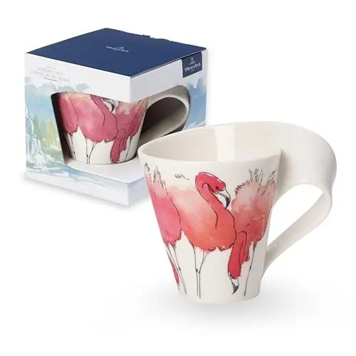Produktbild: Villeroy & Boch – Newwave Caffè Kaffeebecher Rosa Flamingo Mit Henkel, Spülmaschinenfest, Mikrowellensicher, Kaffeetasse, Teetasse, Flamingo Tasse, Becher, Flamingo Geschenk, Premium Porzellan