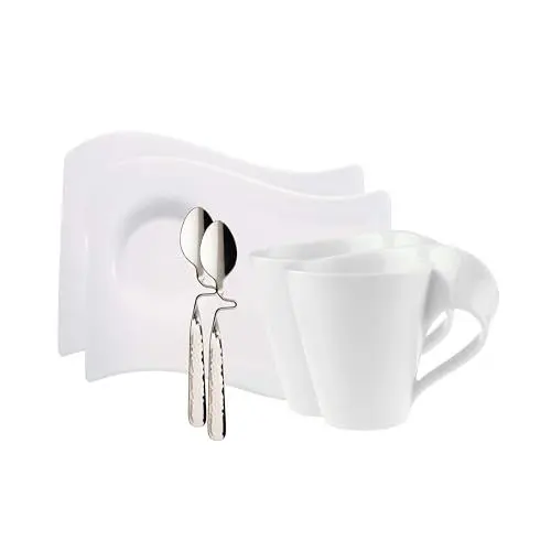 Produktbild: Villeroy & Boch – Newwave Caffè Kaffeetassen Set Mit Kaffeelöffel 6 Teilig Für 2 Personen, Spülmaschinenfest, Tassen Set, Kaffeeservice, Kaffee Set, Kaffeebecher Set, Premium Porzellan, Edelstahl