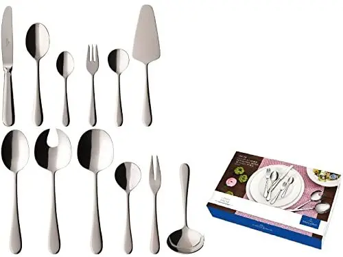 Produktbild: Villeroy & Boch – Oscar Tafelbesteck 68 teilig 12 Personen, Spülmaschinenfest, Rostfrei, Besteck Edelstahl, Essbesteck, Besteckset, Messer, Gabel, Löffel, Küchen Besteck Set, Edelstahl