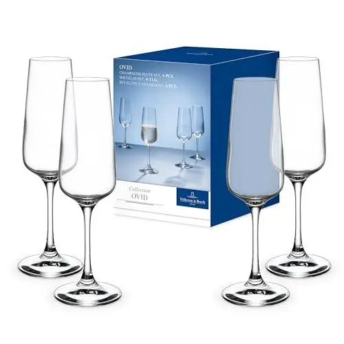 Produktbild: Villeroy & Boch – Ovid Sektglas Set 4 Teilig, Spülmaschinenfest, Sektgläser Set 4 Stück, Für Sekt, Schaumwein, Prosecco Und Champagner, Sektflöte, Kristallglas