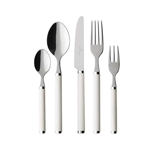 Produktbild: Villeroy & Boch – Play. White Pearl Tafelbesteck 30 Teilig Für Bis Zu 6 Personen, Rostfrei, Spülmaschinensicher, Besteckset, Essbesteck, Gabel, Messer, Löffel, Edelstahl, Weiße Kunststoffgriffe