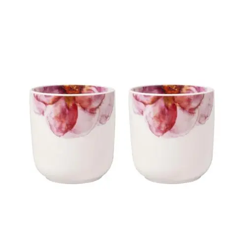 Produktbild: Villeroy & Boch – Rose Garden Kaffeebecher Set 2 teilig Blumig, Spülmaschinenfest, Mikrowellensicher, Becher ohne Henkel, Heißgetränkebecher, Florales Geschirr Keramik, Premium Porzellan