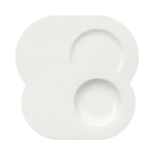 Produktbild: Villeroy & Boch – Royal Teller Set 12 Teilig, Spülmaschinenfest, Mikrowellensicher, Suppenteller Und Speiseteller Für 6 Personen, Tafelservice, Tafelgeschirr, Geschirr Set Weiß, Premium Porzellan