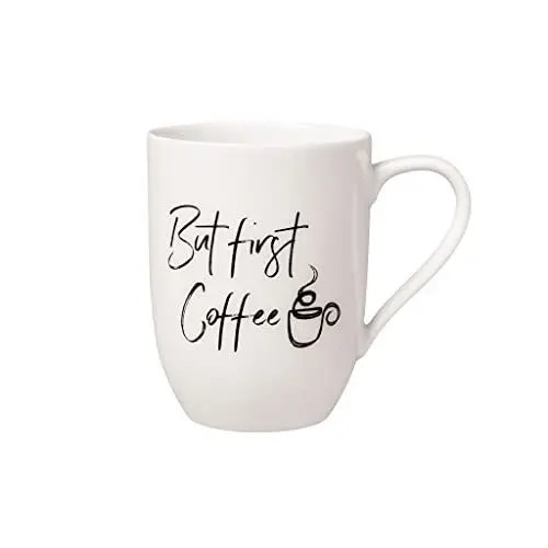 Produktbild: Villeroy & Boch – Statement Becher Mit Henkel But First Coffee 11,5X8X10,5 Cm, Weiße Porzellan Tasse, 280 Ml