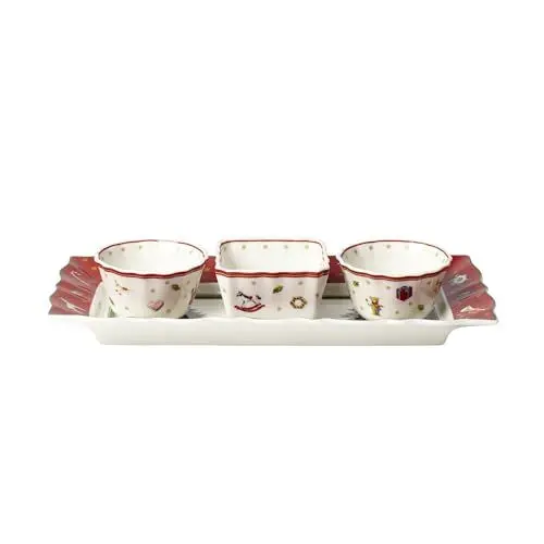 Produktbild: Villeroy & Boch – Toy's Delight Dip Set 4 Teilig, Servierplatte Mit Schälchen, Dipschälchen Set, Weihnachten, Tischdekoration Toys, Serviertablett, Schalen, Weihnachtsdeko Innen, Premium Porzellan