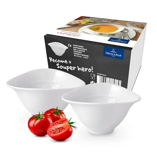 Produktbild: Villeroy & Boch – Vapiano Suppenschalen Set 2 teilig weiß, Spülmaschinenfest, Mikrowellensicher, Extra Tiefe Suppenteller, Suppenschüssel, Schalen Groß, Salatschüssel, Pastaschalen, Premium Porzellan