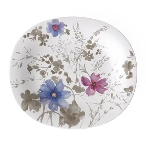 Produktbild: Villeroy & Boch Mariefleur Gris Basic Ovaler Frühstücksteller, 23 x 19 cm, Premium Porzellan, Weiß/Bunt