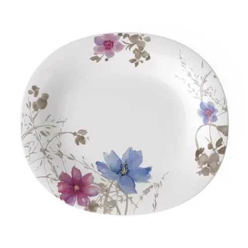 Produktbild: Villeroy & Boch Mariefleur Gris Basic Ovaler Speiseteller, 29 x 25 cm, Premium Porzellan, Weiß/Bunt