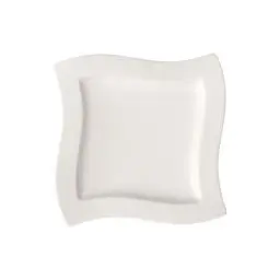 Produktbild: Villeroy und Boch NewWave Speiseteller, Porzellanteller, mit leichter Vertiefung, eckige Form, spülmaschinen- und mikrowellengeeignet, weiß, Ø 27 cm