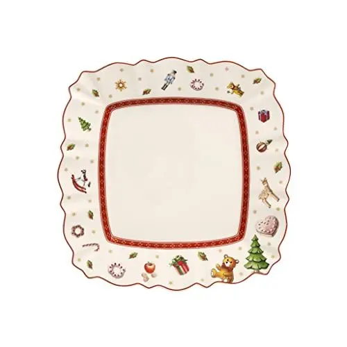 Produktbild: Villeroy & Boch Toy's Delight Eckiger Frühstücksteller, 22 x 22 cm, Premium Porzellan, Weiß/Rot