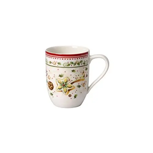 Produktbild: Villeroy & Boch Winter Bakery Delight Kaffeebecher Sternschnuppe, 370 ml, Premium Porzellan, Weiß/Rot/Beige
