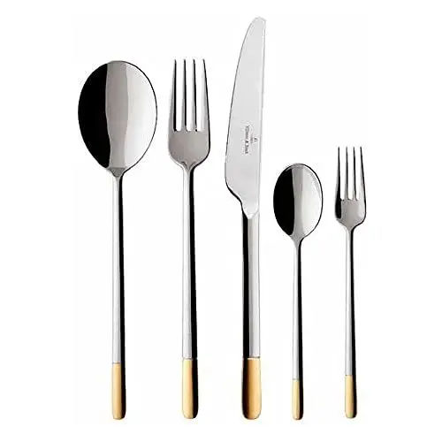 Produktbild: Villeroy & Boch – Ella Teilvergoldet Tafelbesteck Gold 30 Teilig 6 Personen, Spülmaschinenfest, Rostfrei, Besteckset, Besteck Set, Vergoldetes Besteck, Essbesteck, Edelstahl/Blattgold-Applikationen