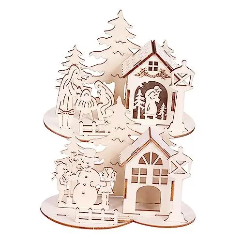 Produktbild: VILLFUL Weihnachts Holzschnitzerei Spleißen DIY Bemalte Graffiti Ornamente Schneemann Dreiköpfige Familie Dekoration DIY Spleißen für Weihnachtsfeier Kinder