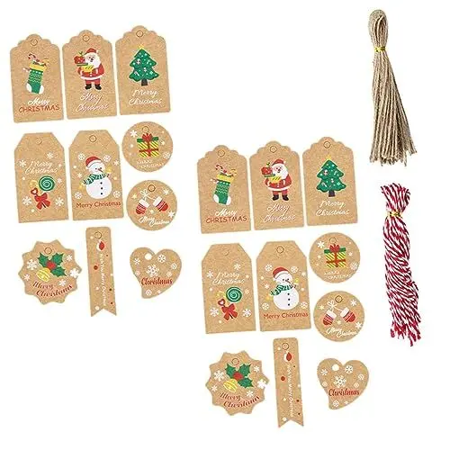 Produktbild: VILLFUL Satz Weihnachtsgeschenkanhänger Hängeetiketten Mit Schnur Kraftpapieranhänger Für Dekoration