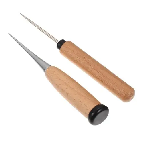 Produktbild: VILLFUL Handgefertigte Leder-kratzahle Mit Holzgriff 2er-set Zum Nähen Basteln Sticken Vorstecher