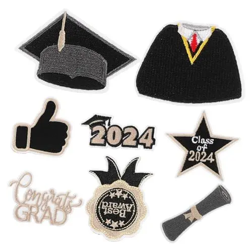 Produktbild: VILLFUL 8 Stück Teiliges Set für Abschlussfeiern Bestickte Aufnäher für Kleidung Taschen und Dekorationen DIY Bügelpatches für Kreative Gestaltung und Anpassung