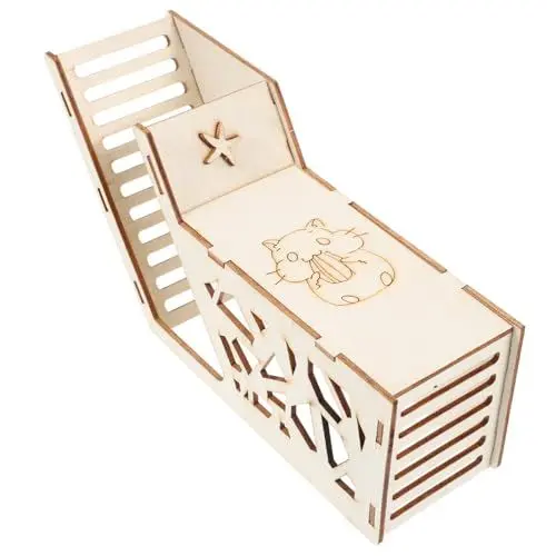 Produktbild: VILLFUL Guinea Pig Hideout mit Rampe Holzhaus für Kleintiere Geeignet für Hamster Meerschweinchen Igel und Eichhörnchen als Rückzugsort im Innenbereich Haustierzubehör für Artgerechte Haltung