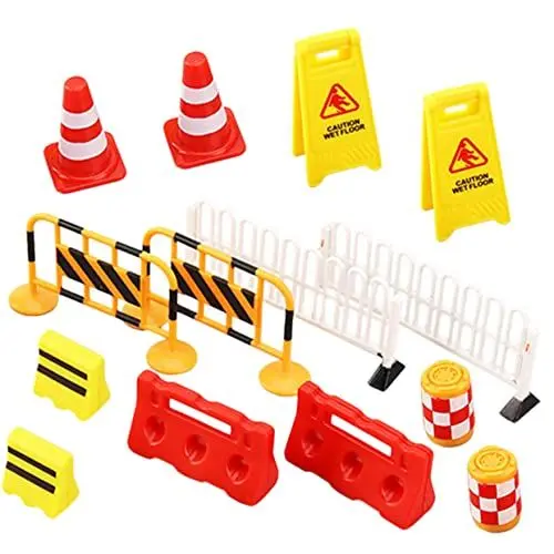 Produktbild: VILLFUL Spielset Für Kinder Mit 14 Mini-Verkehrskegeln - Spielzeug Absperrungen Zebrastreifen Signalspielzeug Und Mini Straßensperren Lern Und Rollenspiel Mit Verkehrsschildern Und