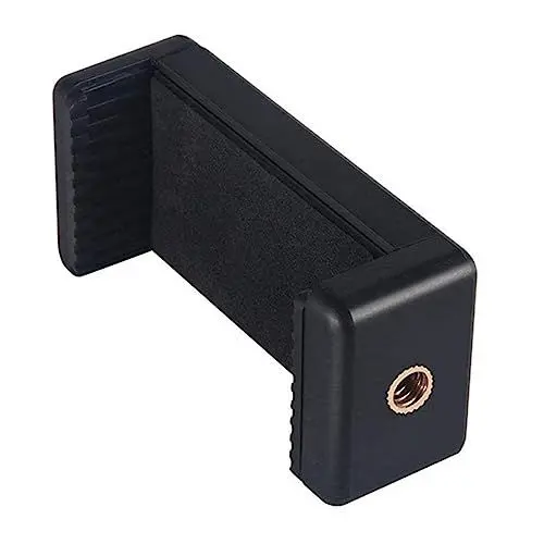 Produktbild: VILLFUL Smartphone Halterung mit Doppelbohrung Verstellbarer Handyclip für Stativadapter Geeignet für Smartphones Schwarz Stabiler Handyhalter für Vertikale und Horizontale Nutzung