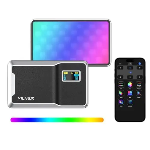Produktbild: VILTROX 6000mAh RGB Video Licht, Bluetooth Steuerung CRI≥97 auf Kamera Video Licht, 2500K-8500K tragbare LED Fotografie Beleuchtung, Led Licht Panel für Videoaufnahmen (Retro 08X)