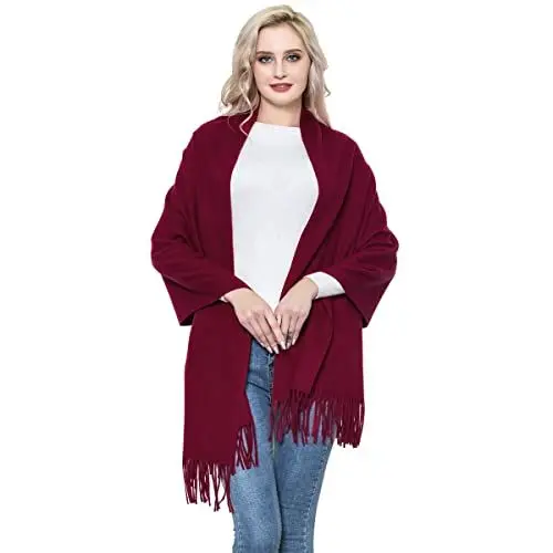 Produktbild: vimate Kaschmir Schals und Tücher, Solid Burgundy Kaschmir Pashmina Schals und Tücher für Damen und Herren (DE-Burgundy)