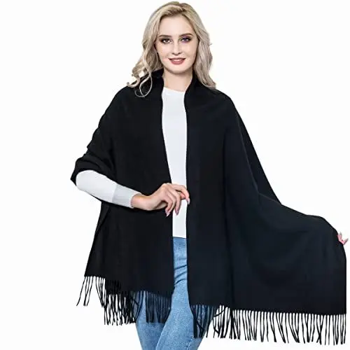 Produktbild: vimate Schwarzer Kaschmirschal, Winter Thick Black Cashmere Scawls and Wraps für Frauen und Männer (DE-Schwarz)